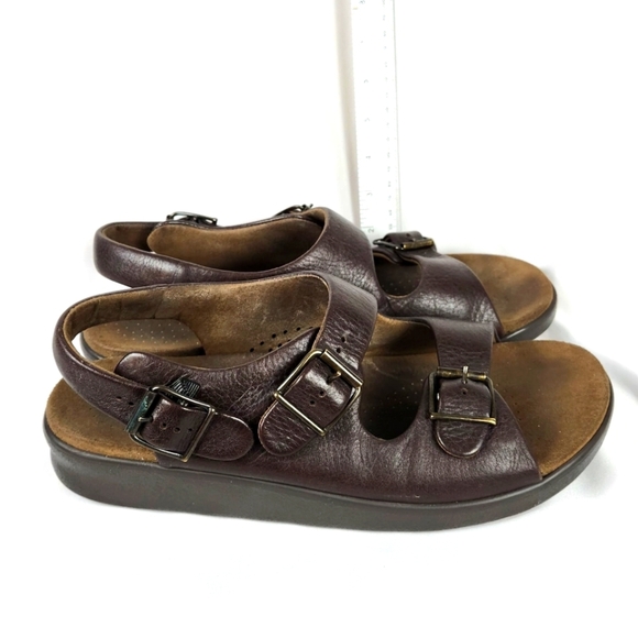 SAS Bravo Brown Tripad Heel 3 Strap Pebbled Leather Sandal Mens Shoes US Sz 11M - Picture 4 of 8